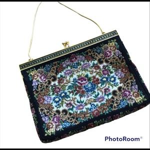 Antique Design Brocade on Black COTTON Handbag